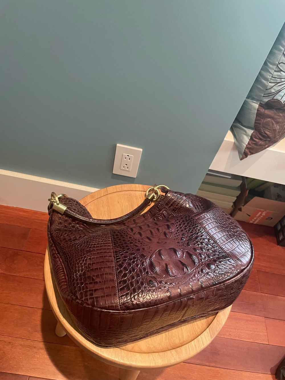 Brahmin Croc-Embossed Hobo in Deep Burgundy - Picture 5 of 5